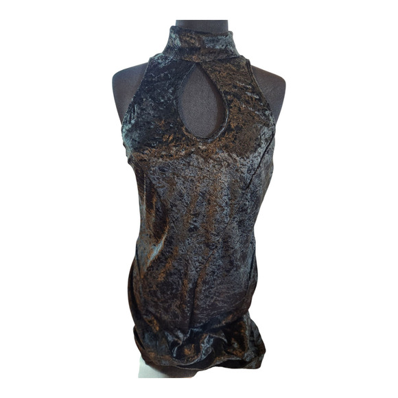 Carabella sz med dress crushed velvet halter sleeveless strappy gothcore keyhole - Picture 7 of 10
